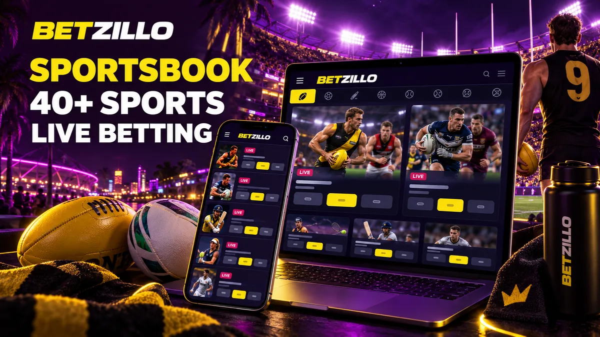Betzillo sportsbook banner with AFL and NRL odds on a phone screen
